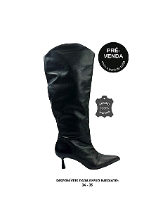 PRÉ-VENDA | Alice - Bota Couro Cano Longo Bico Fino Salto Kitten Preto