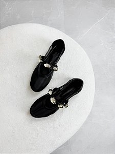 Estella - Sapatilha Feminina Tule Tira Metal Dourado Preto