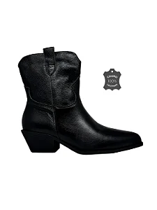 Asha - Bota Couro Western Cano Curto Preto
