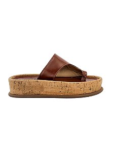 Mica - Tamanco Feminino Tira Larga com Dedo Solado Plataforma Cortiça Marrom