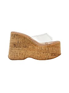 Cristal - Tamanco Feminino Plataforma Vinil Transparente Salto Alto Cortiça