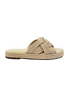 Fiji - Tamanco Feminino Flat Rasteiro Tiras Trançadas em Algodão Natural