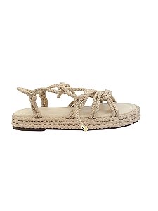 Nusa - Sandália Feminina Flat Rasteira Tiras em Cordas de Algodão com Amarração Natural