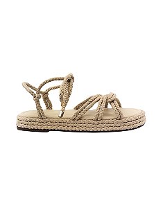 Nusa - Sandália Feminina Flat Rasteira Tiras em Cordas de Algodão com Amarração Natural