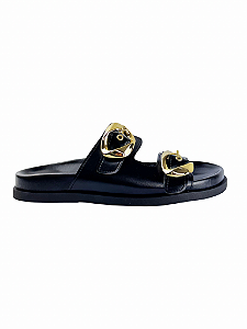 Kyra - Tamanco Birken Papete Feminino Fivelas Ouro Preto