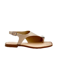 Veneza - Sandália Feminina Rasteira Flat Metal Ouro Dedo Nude