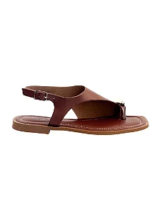 Veneza - Sandália Feminina Rasteira Flat Metal Ouro Dedo Marrom