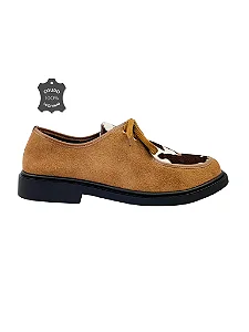 Cody - Sapato Feminino Oxford Couro Camurça Cow Print Caramelo