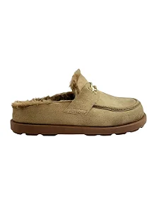 Lia - Tamanco Clog Pelo Camurça Taupe