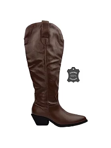 Lana - Bota Couro Western Cano Longo Marrom