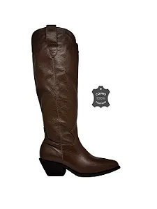 Lana - Bota Couro Western Cano Longo Marrom