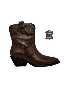 Asha - Bota Couro Western Cano Curto Marrom
