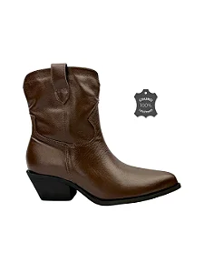 Asha - Bota Couro Western Cano Curto Marrom