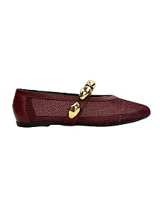 Estella - Sapatilha Feminina Tela Vazada Tira Metal Dourado Marsala