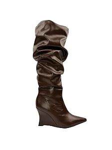 Elise - Bota Cano Longo Slouch Bico Fino Salto Anabela Café