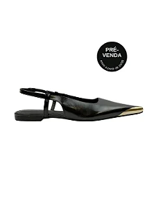|PRÉ-VENDA| Sophia - Sapatilha Slingback Bico Fino Ponteira Metálica Preto
