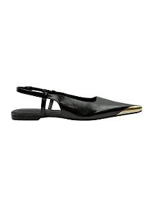 Sophia - Sapatilha Slingback Bico Fino Ponteira Metálica Preto