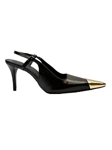 Helena - Sapato Slingback Bico Fino Ponteira Metálica Salto Fino Preto