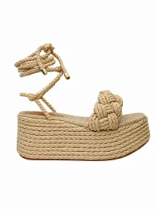 Ariana - Sandália Feminina Salto Plataforma Cordas e Amarração Natural