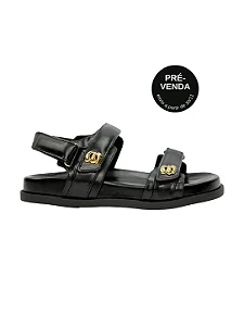 PRÉ-VENDA | Amanda - Sandália Papete Feminina Tiras em Velcro Metal Ouro Preto