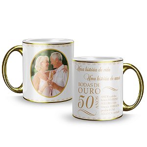 Caneca com Alça Metalizada Gold - 325ml