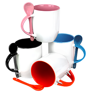 Caneca com Colher e Alça Colorida - 325ml