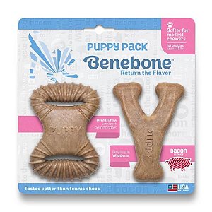 Brinquedo Benebone Puppy 2-Pack Puppy Bacon (Dental Chew e Wishbone)
