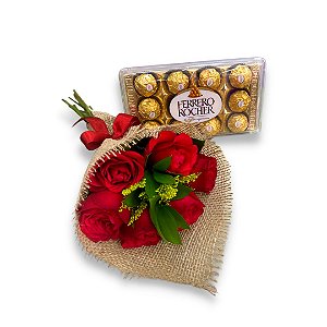 Kit Perfeito - Buquê 6 Rosas + Chocolate Ferrero Rocher