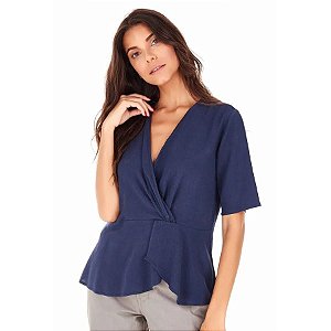 BLUSA MANGA CURTA TRANSPASSE - AZUL MARINHO