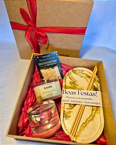 Caixa Saúde: vela+ difusor + base + escalda-pés + caixa