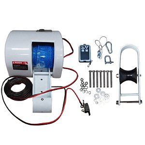 Guincho elétrico 12V 150W c/ controle remoto e rolete p/ âncoras até 13.6kg