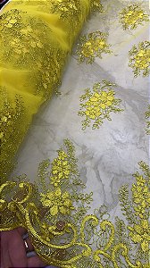 Tule Amarelo Bordado Luxo