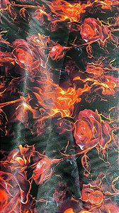 Cetim Estampado Rosas e Fogo