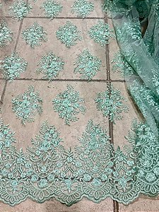 Tule Verde Água Bordado