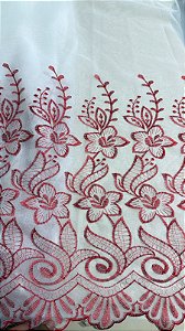 Voil Branco com Vermelho Bordado