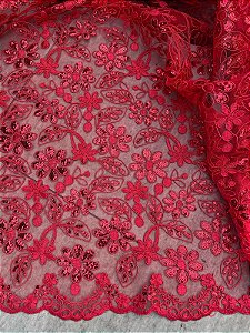 Tule Vermelho Lantejoula