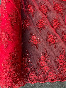 Tule Vermelho Bordado