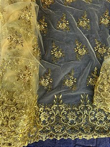 Tule Amarelo com Dourado Bordado