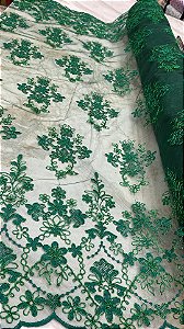 Tule Verde fio Metálico Bordado