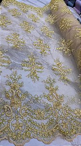 Tule Dourado fio Metálico Bordado