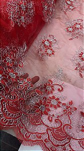 Tule Vermelho com Prata Luxo