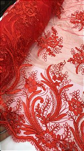 Tule Vermelho Bordado