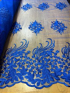Tule Azul Bordado