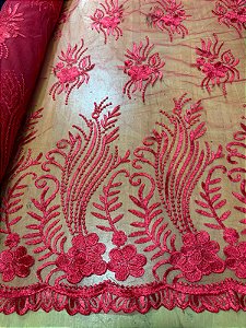 Tule Vermelho Bordado