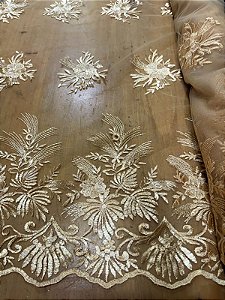 Tule Dourado Bordado