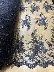 Tule Preto Bordado *PROMOÇÃO*
