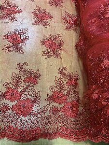 Tule Vermelho Bordado *PROMOÇÃO*