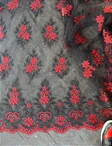 Tule Preto com Vermelho Bordado *PROMOÇÃO*