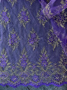 Tule Roxo com Dourado Bordado *PROMOÇÃO*