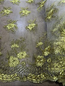 Tule Amarelo com Dourado Bordado *PROMOÇÃO*